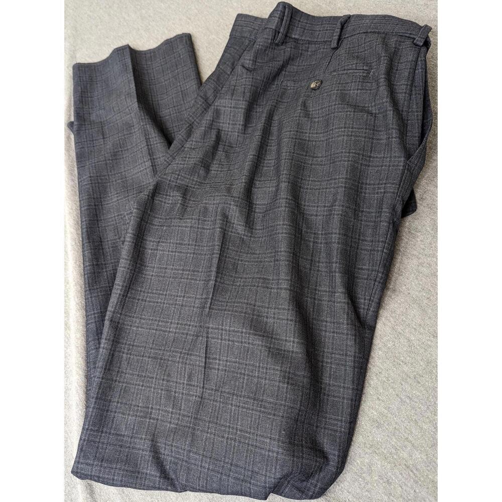 NWT Enro Dress Pants Mens 40 Unhemmed Raw Hem Grey Plaid Expandable Waist Tall